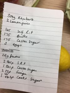 hand written ingredients 